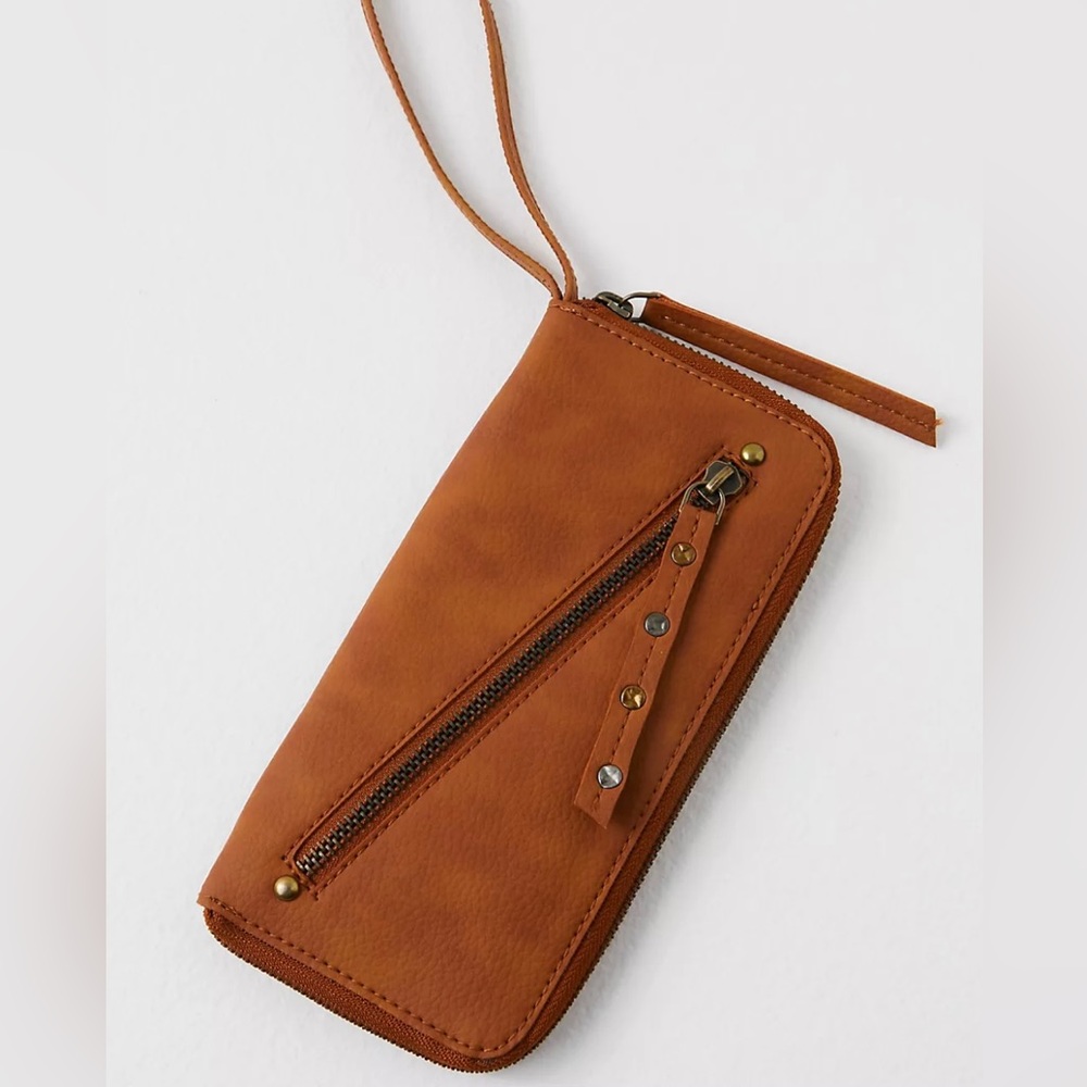 NWT Free People Distressed Vegan Leather Wallet brown